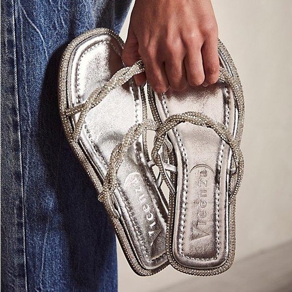 Free People Vicenza After Party Silver Crystal Sandals slides size 9 - Picture 2 of 7